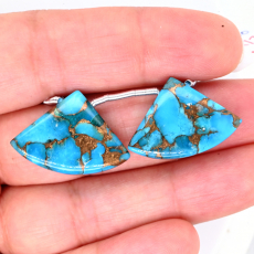 Copper Blue Turquoise Drops Fan Shape 24x17mm Drilled Beads Matching Pair