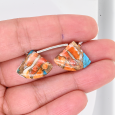 Copper Spiny Oyster Turquoise Drops Fan Shape 19x16mm Matching Pair Bead