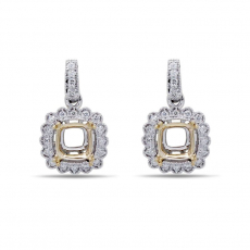 Cushion Shape 5mm Dangle Earrings Semi Mount in Dual Tone(White/Yellow) with Diamond Accents