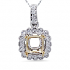 Cushion Shape 6mm Pendant Semi Mount in 14K Dual Tone(White/Yellow) Gold with Diamond Accents(Chain Not Included)