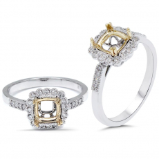 Cushion Shape 6mm Ring Semi Mount in 14K Dual Tone (White/Yellow) Gold with Diamond Accents