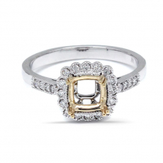 Cushion Shape 6mm Ring Semi Mount in 14K Dual Tone (White/Yellow) Gold with Diamond Accents