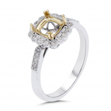 Cushion Shape 6mm Ring Semi Mount in 14K Dual Tone (White/Yellow) Gold with Diamond Accents