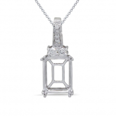 Emerald Cut 10x8mm Pendant Semi Mount in 14K White Gold with Diamond Accents(Chain Not Included)