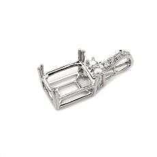 Emerald Cut 10x8mm Pendant Semi Mount in 14K White Gold with Diamond Accents(Chain Not Included)