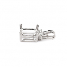 Emerald Cut 10x8mm Pendant Semi Mount in 14K White Gold with Diamond Accents(Chain Not Included)