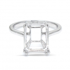 Emerald Cut 11x9mm Solitaire Ring Semi Mount, 14K White Gold