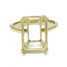 Emerald Cut 14x10mm Solitaire Ring Semi Mount, 14K Yellow Gold