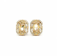 Emerald Cut 5x3mm Stud Earring in 14K Yellow Gold with Diamond Accents