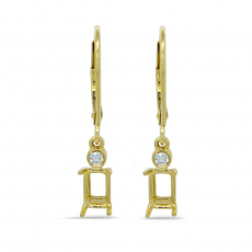 Emerald Cut 6x4mm Dangler Earring Semi Mount in 14K Yellow Gold with Diamond Accents