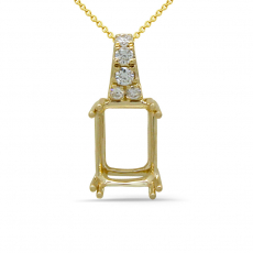 Emerald Cut 8x6mm Pendant Semi Mount in 14K Yellow Gold with Diamond Accents(Chain Not Included)