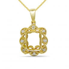 Emerald Cut 9x7mm Pendant Semi Mount in 14K Yellow Gold with Diamond Accents(Chain Not Included)