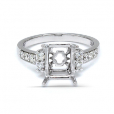 Emerald Cut 9x7mm Ring Semi Mount in 14K White Gold with Diamond Accents