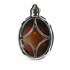 Ethiopian Black Opal Oval Shape 5.80 Carat Pendant In 14k White Gold  With Accent Diamonds