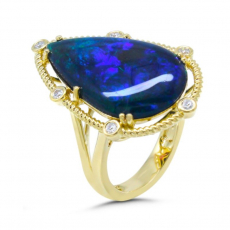 Ethiopian Black Opal Pear Shape 5.61 Carat  Ring in 14K  Yellow Gold with Diamond Accents