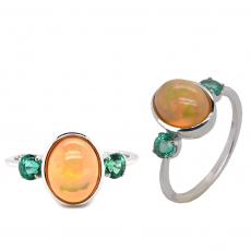 Ethiopian Opal Cab Oval 1.58 Carat Ring in 14K White Gold with Emerald Accents