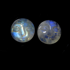 Faces Rainbow Moonstone Cab Round 11mm Matching Pair Approximately 9.50 Carat