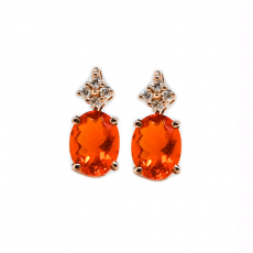 Fire Opal Oval 1.66 Carat Earring in 14K Rose Gold with Diamond Accents