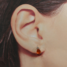 Fire Opal Oval 1.66 Carat Earring in 14K Rose Gold with Diamond Accents