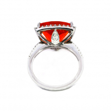 Fire Opal Trillion Shape 3.73 Carat Ring In 14K White Gold Accented With Diamonds