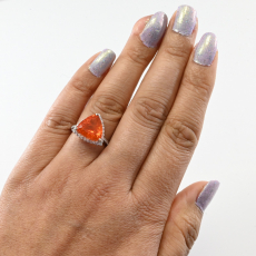 Fire Opal Trillion Shape 3.73 Carat Ring In 14K White Gold Accented With Diamonds