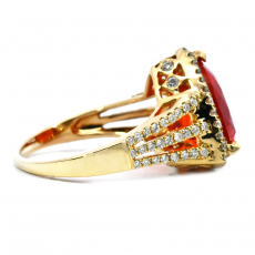 Fire Opal Trillion Shape 4.09 Carat Ring In 14K Yellow Gold Accented With Diamonds