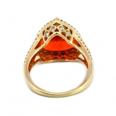 Fire Opal Trillion Shape 4.09 Carat Ring In 14K Yellow Gold Accented With Diamonds