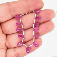 Glass Filled Ruby Drops Almond Shape 7x5mm Drilled Beads 12 Pieces