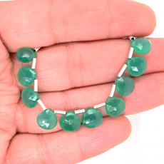 Green Onyx Drops Faceted Heart Shape 8x8mm Drilled Bead 10 Pieces Line