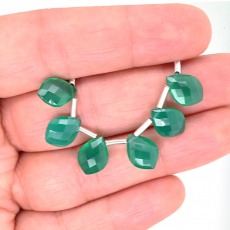 Green Onyx Drops Faceted Leaf Shape 11x8mm Drilled Beads 6 Piece Line