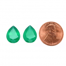 Green Onyx Pear Shape 8x6mm Matching Pair Approximately 2.10 Carat