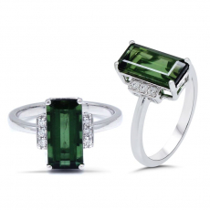 Green Tourmaline 2.97 Carat Ring in 14K White Gold with Diamond Accents