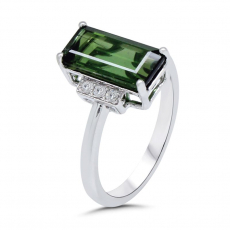 Green Tourmaline 2.97 Carat Ring in 14K White Gold with Diamond Accents