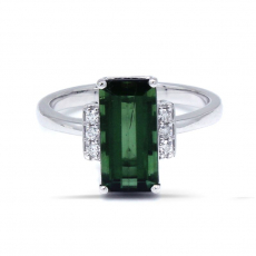 Green Tourmaline 2.97 Carat Ring in 14K White Gold with Diamond Accents