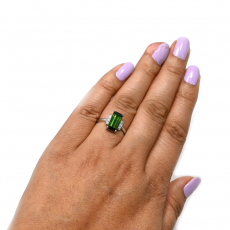 Green Tourmaline 2.97 Carat Ring in 14K White Gold with Diamond Accents