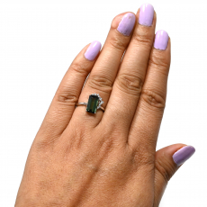 Green Tourmaline Emerald Cut 2.36 Carat Ring in 14K White Gold with Diamond Accents