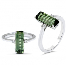 Green Tourmaline Emerald Cut 2.49 Carat Ring in 14K White Gold with Diamond Accents