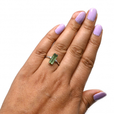 Green Tourmaline Emerald Cut 2.49 Carat Ring in 14K White Gold with Diamond Accents