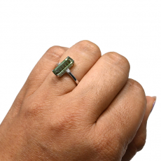 Green Tourmaline Emerald Cut 2.49 Carat Ring in 14K White Gold with Diamond Accents