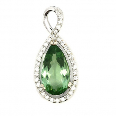 Green Tourmaline Pear Shape 2.91 Carat Pendant In 14K White Gold With Accented Diamonds