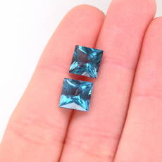 London Blue Topaz Princess Cut 8MM Matched Pair Approximately 5.35 Carat