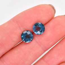 London Blue Topaz Round 7mm Matching Pair Approximately 2.70 Carat