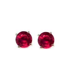 Madagascar Ruby  Round 5.38 Carat Stud Earrings in 14K Yellow Gold