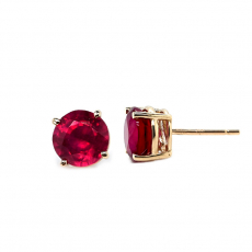 Madagascar Ruby  Round 5.38 Carat Stud Earrings in 14K Yellow Gold