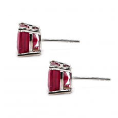 Madagascar Ruby Cushion Shape 7.60 Carat Stud Earring in 14K White Gold