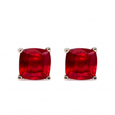 Madagascar Ruby Cushion Shape 7.60 Carat Stud Earring in 14K White Gold