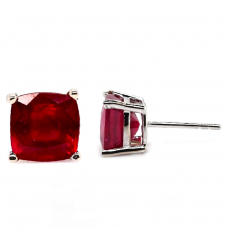 Madagascar Ruby Cushion Shape 7.60 Carat Stud Earring in 14K White Gold