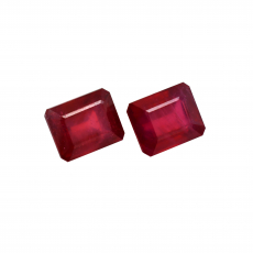 Madagascar Ruby Emerald Cut 10x8mm Matching Pair Approximately 10 Carat