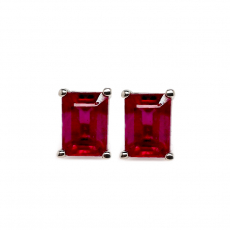 Madagascar Ruby Emerald Cut 2.90 Carat Stud Earrings in 14K White Gold