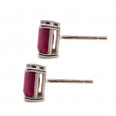 Madagascar Ruby Emerald Cut 2.90 Carat Stud Earrings in 14K White Gold